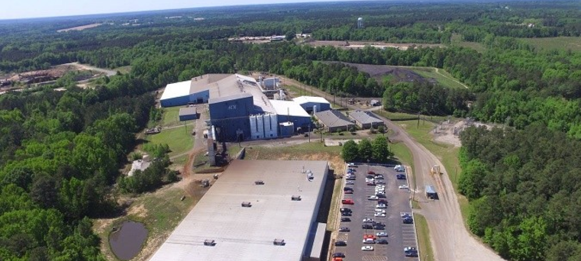 An aerial view of a factory